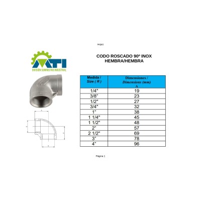 Codo roscado inoxidable A-316L 90º EN 10226-1 Hembra-Hembra Codo roscado inoxidable A-316L 90º EN 10226-1 Hembra-Hembra