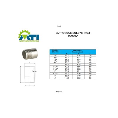 Entronque inoxidable Soldar-Macho Entronque inoxidable Soldar-Macho