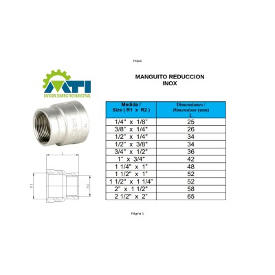 Reducción roscada inoxidable Hembra-Hembra