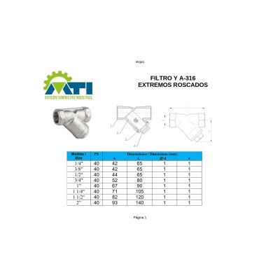 Filtro “Y” A-316L extremos roscados