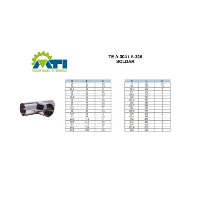 Te isométrica inoxidable para soldar de lados iguales siguiendo norma EN-10253-3 Te isométrica inoxidable para soldar de lados iguales siguiendo norma EN-10253-3
