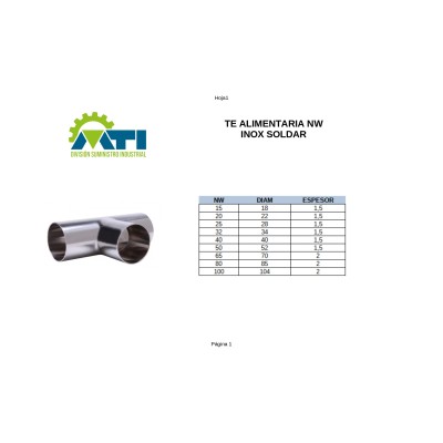 Te inox pulida soldar/mandrinar apta para uso alimentario Te inox pulida soldar/mandrinar apta para uso alimentario