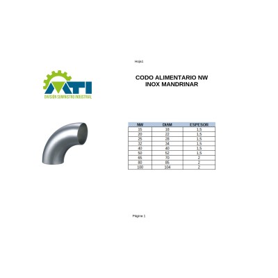 Codo inoxidable mandrinar 90º pulido apto para uso alimentario Codo inoxidable mandrinar 90º pulido apto para uso alimentario