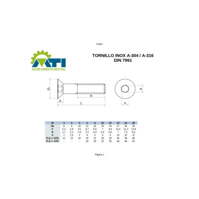 Tornillo Allen Avellanado de Inoxidable DIN-7991 Tornillo Allen Avellanado de Inoxidable DIN-7991