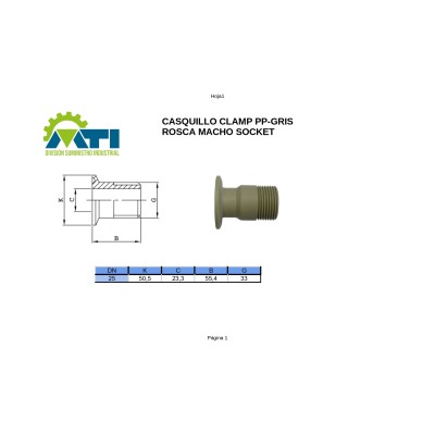 Comprar Casquillo Clamp PP Gris rosca macho BSP | Alta Resistencia Química Comprar Casquillo Clamp PP Gris rosca macho BSP | Alta Resistencia Química