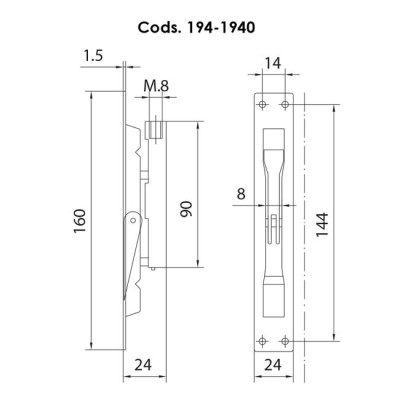 Imagen de dibujo técnico de Pasador Inox para embutir