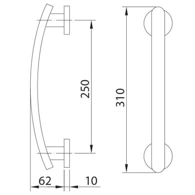 Imagen de dibujo técnico de Tirador Macizo Rectangular inox