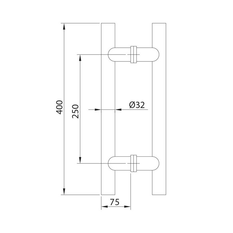 Tirador Acero Inox Redondo 1500 mm. Diámetro del tubo 32 mm