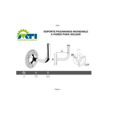 Soporte pasamanos inoxidable a pared para soldar soportes a pared suministrosmti Zaragoza