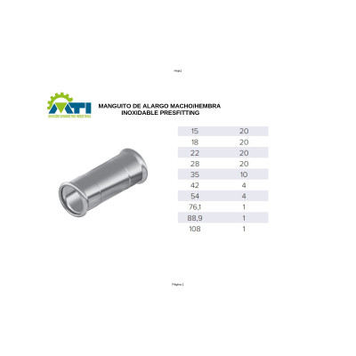 Manguito de alargo deslizante Inoxidable Hembra-Hembra / Presfitting Manguito de alargo deslizante Inoxidable Hembra-Hembra / Presfitting